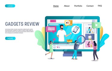 Gadgets review vector website landing page design template