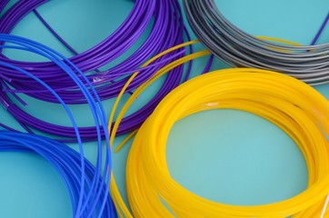 Plastic PLA and ABS filament material for printing on a 3D pen or printer of various colors