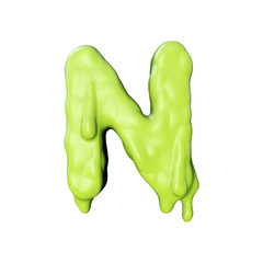 Letter N green slime oozing halloween font. 3D Rendering