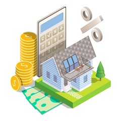 Mortgage interest rates vector concept isometric illustration