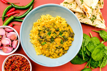 Indian Lentil and Spinach Curry With Rice