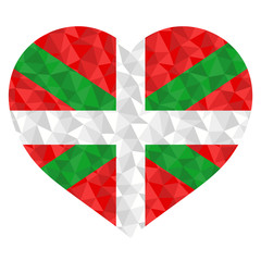 Polygonal flag of Basque Country heart shaped. Low poly style vector illustration eps