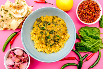 Indian Lentil and Spinach Curry With Rice