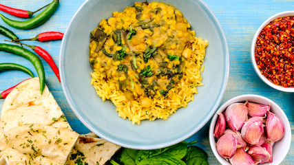Indian Lentil and Spinach Curry With Rice