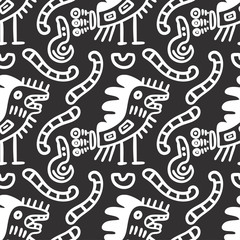 Obraz premium Seamless aztec vector pattern. Tribal traditional indian fabric design. Folk vintage illustration.