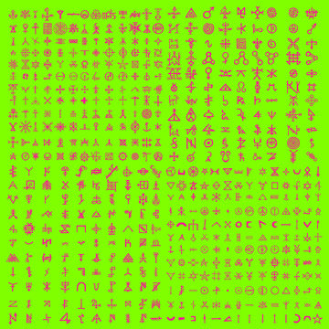 Screen with the code of alternative fiction, sci-fi alien computer symbols. Artificial intelligence language or Quantum computers. Non binary. Vector.