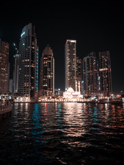 Skyscrapers of Dubai Marina at night