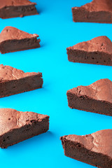 Chocolate cake slices pattern. Swedish Kladdkaka cake pieces