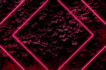 Bright neon red glow, futuristic background in retro 80s 90s style, Laser glowing lines on a...