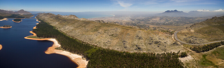 Cape Town, Jan 21 2019: The Steenbras Dam, one of the main water supply dams to Cape Town, at very low levels. 