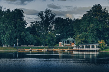 City pond in the Park in retro style