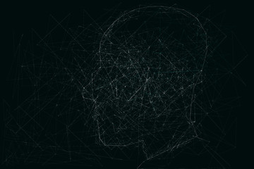 human head by line drawing on dark background