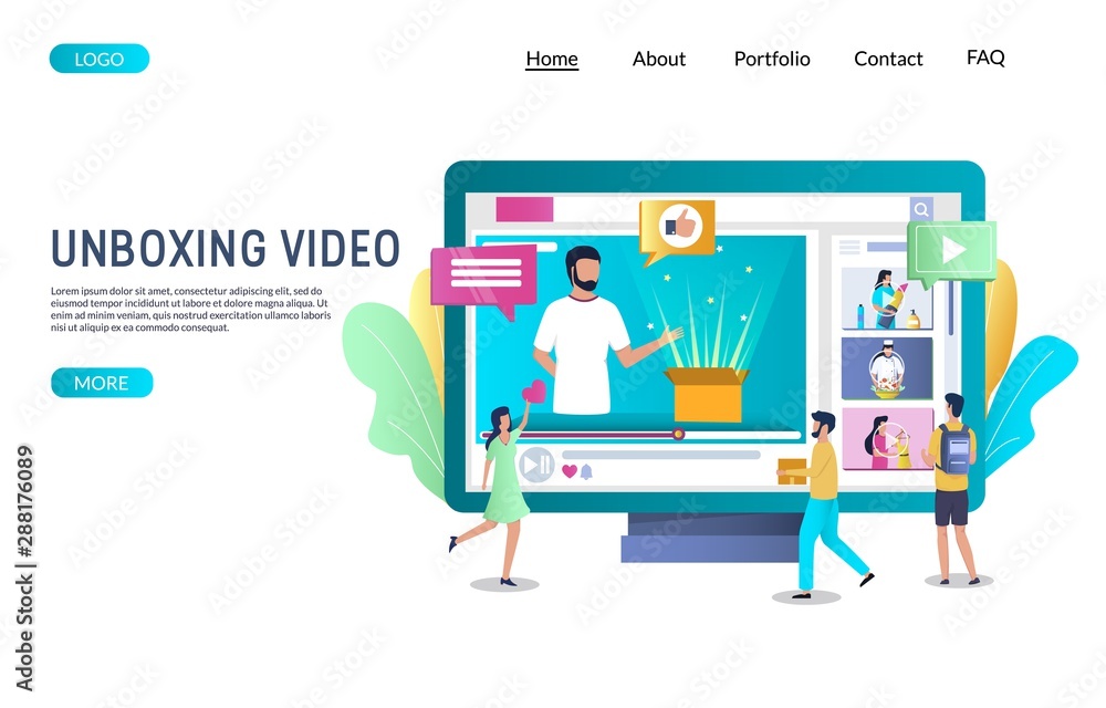 Poster unboxing video vector website landing page design template