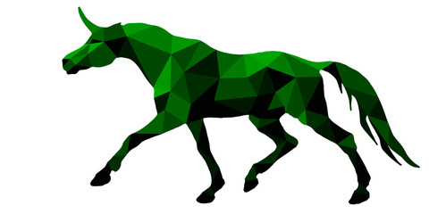 running unicorn, isolated green image on white background in low poly style 