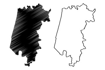 Aveiro District (Portuguese Republic, Portugal) map vector illustration, scribble sketch Aveiro map