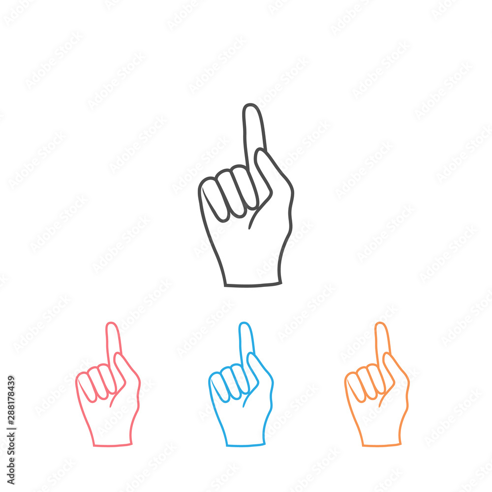 Poster hand with one finger pointing up line icon set. hand with index finger up vector illustration isolat