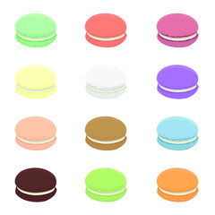 Macaroon cookie set in different colors, isolated vector design.