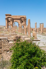 Timgad, Algeria - 05/07/2015: Ruins of ancient Roman city of Timgad/Thamugadi.