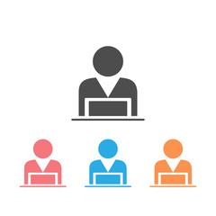 Man laptop vector icon set on white illustration