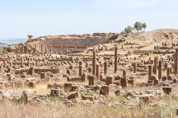 Fototapeta na wymiar Timgad, Algeria - 05/07/2015: Ruins of ancient Roman city of Timgad/Thamugadi.