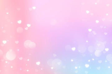 Heart bokeh on pastel rainbow background