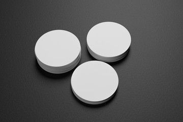 3D render Mock-up of the two round business cards are on a black paper