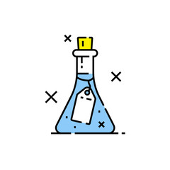 Science lab flask line icon. Conical laboratory glass bottle symbol. Chemical container sign. Chemistry graphic. Vector illustration.