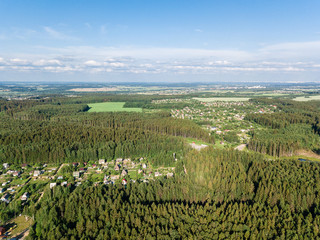 Fototapeta na wymiar aerial photography landscape country houses, holiday village in the forest
