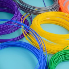 Plastic PLA and ABS filament material for printing on a 3D pen or printer of various colors