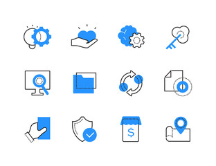 Modern online technology color line icons set