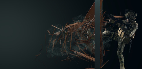 Special soldier in action military concept	