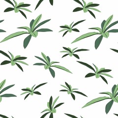 Nature seamless pattern. Hand drawn tropical summer background: exotic green leaves. White background.	
