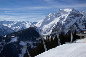 view of Mayrhofen ski resort in winter time, Austria