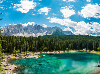 Naklejka na ściany i meble Enchanted Panorama. Lake of Carezza. Dolomites, Italy