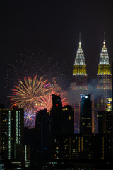 Fototapeta na wymiar The Kuala Lumpur skyline glittered with a kaleidoscope of colours and spectacular lights and sound to mark the nation’s 62 years of independence of Malaysia.