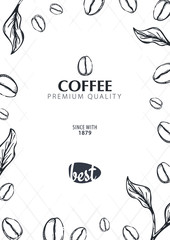 Coffee Sketch banner with coffee beans and leaves for poster or another template design.