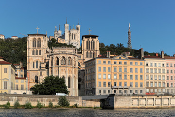 Fototapeta na wymiar LYON, FRANCE, SEPTEMBER 6, 2019 : Lyon Cathedral. Begun in 1180 on the ruins of a 6th-century church, Saint-Jean Cathedral was completed in 1476.