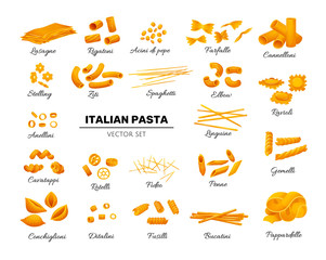 Italian pasta set in flat cartoon style.