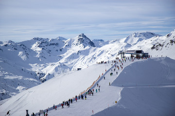 view of Mayrhofen ski resort in winter time, Austria