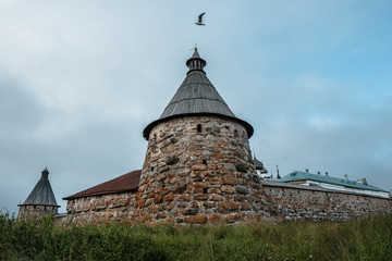 Beautiful russian Solovki Monastery at summer day.