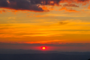 Sunset at Pha Nok Khao View Point, Phu Kradueng, Loei Province, Thailand