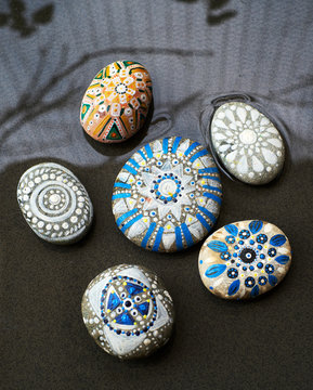 Hand drawn beautiful pattern on stone, with acrylic paint