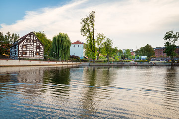 Fototapeta premium Bydgoszcz. Embankments on the Brda River. Place of walks and recreation for residents