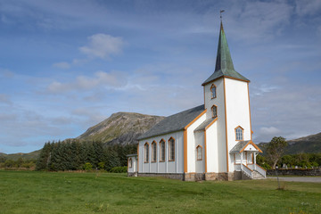 Fototapeta na wymiar Valberg Church, Vestvagoy, Norway