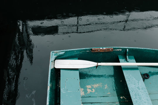 Close up of rowboat on dock