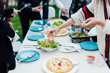 Friends having dinner together