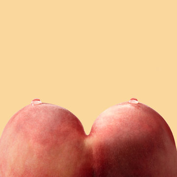 Fresh peach with water droplets