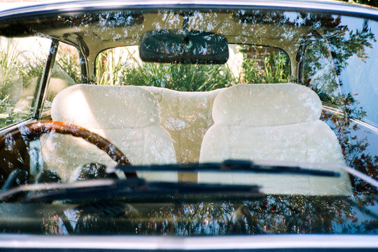 Front windscreen and interior of a classic car