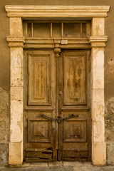 old ruined house front door 
