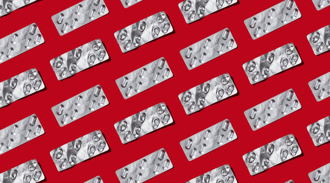 Pharma Pill Pack Pattern on Red